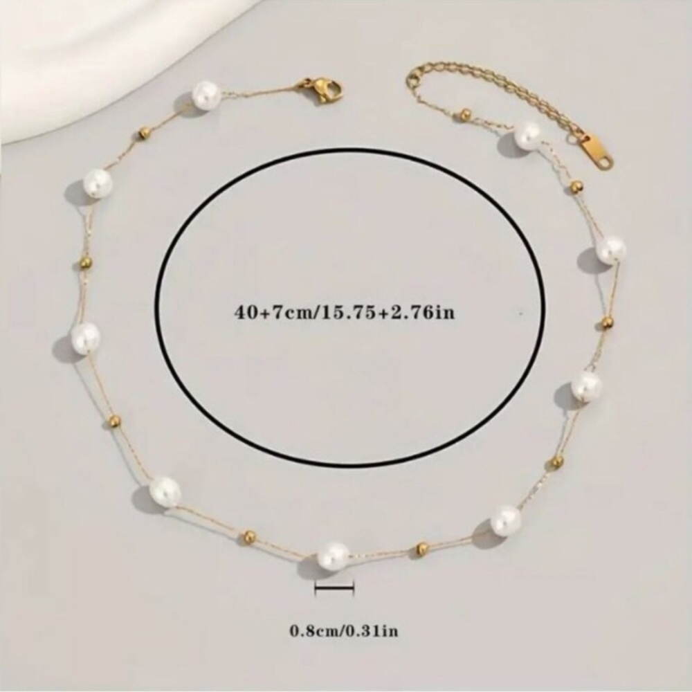 NEW 18K Gold Plated Pearl Station Chain Necklace - Picture 4 of 4